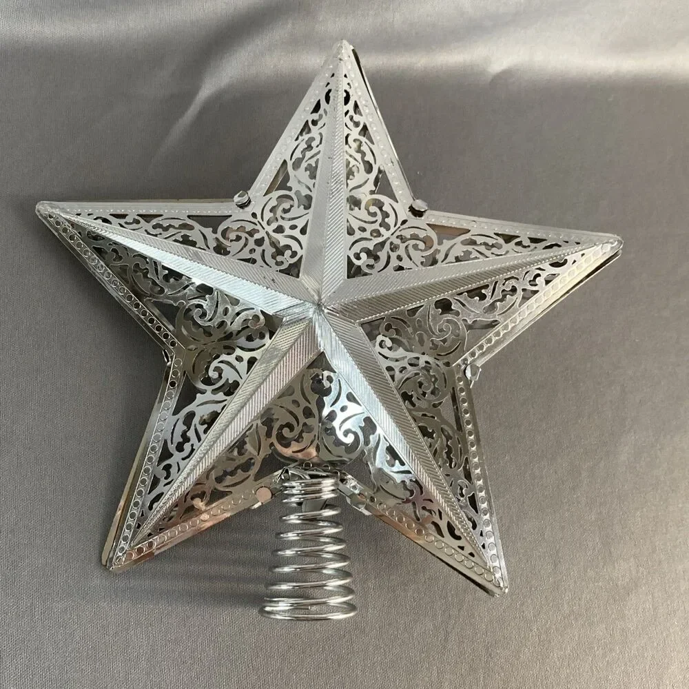Metal Star Christmas Tree Topper Silver Filigree 8